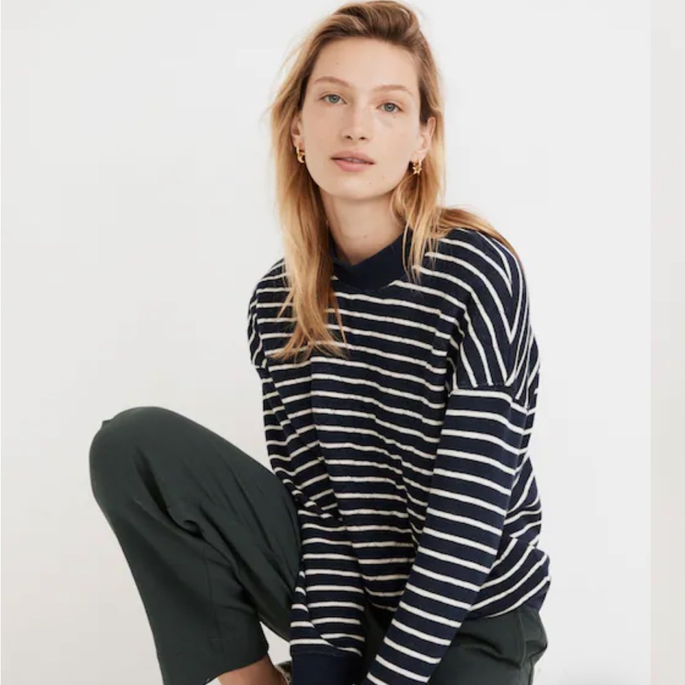 Madewell Quilted Studio Mockneck Sweatshirt in Stripe NWT